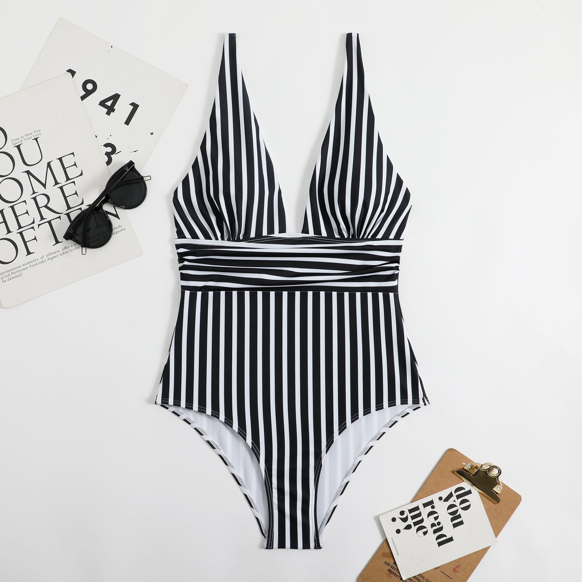 Wholesale Striped Printed One-piece Polyester Swimwear